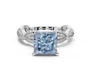 Princess Cut Vintage Milgrain Engagement Ring Setting for a Fancy Blue Lab-Grown Diamond | Graduated Stations | Platinum