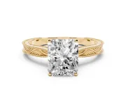 Radiant Cut Diamond Solitaire Milgrain Engraved Band Set in Yellow gold with Prong Setting
