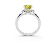 Fancy Yellow Three-Stone Princess Cut Diamond Ring Set in Silver with Prong Setting and Plain Band