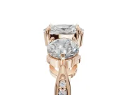 Cushion Cut Three Stone Engagement Ring Setting | Tapered Pave Band | Rose Gold