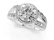 Round Halo Engagement Ring Setting | Two-Row Pave Split Shank | White Gold
