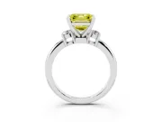Fancy Yellow Three-Stone Asscher Cut Diamond Ring Set in Platinum with Prong Setting and Plain Band