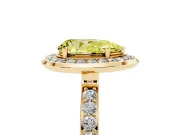 Fancy Yellow Pear Cut Diamond Halo Ring Set in Yellow gold with Bezel Frame and Pavé Band