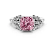 Cushion Cut Leaf Cluster Engagement Ring Setting for a Fancy Pink Lab-Grown Diamond | White Gold