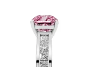 Fancy Pink Cushion Cut Diamond Solitaire Ring Set in Silver with Channel-Set Band and Prong Setting