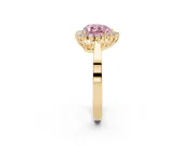Fancy Pink Heart Cut Diamond Halo Ring Set in Yellow gold with Round Halo and Smooth Solitaire Band