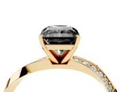 Fancy Black Radiant Cut Diamond Engagement Ring Set in Yellow gold with Side Stone Accents and Prong Setting