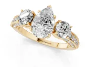 Pear-Shaped Vintage Three Stone Engagement Ring Setting | Graduated Milgrain Pave | Yellow Gold