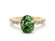 Oval Beaded Solitaire Engagement Ring Setting for a Fancy Green Lab-Grown Diamond | Yellow Gold