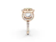 Cushion Cut Three Stone Halo Engagement Ring Setting for a Fancy Yellow Lab-Grown Diamond | Bezel Set | Rose Gold