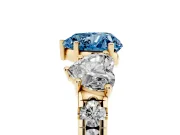 Heart-Shaped Three Stone Engagement Ring Setting for a Fancy Blue Lab-Grown Diamond | Accented Shoulders | Yellow Gold