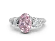 Oval Three Stone Engagement Ring Setting for a Fancy Pink Lab-Grown Diamond | Tapered Pave Band | Sterling Silver