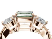 Asscher Cut Three Stone Engagement Ring Setting for a Fancy Green Lab-Grown Diamond | Tapered Pave Band | Rose Gold