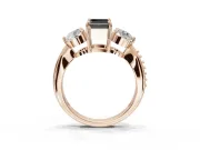 Fancy Black Emerald Cut Lab-Grown Diamond Three-Stone Ring Set in Rose Gold with Channel-Set Band and Prong Setting