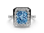 Radiant Cut Halo Engagement Ring Setting for a Fancy Blue Lab-Grown Diamond | Bezel Station Shoulders | White Gold