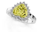 Fancy Yellow Heart Cut Diamond Halo Ring Set in White gold with Round Halo and Smooth Solitaire Band