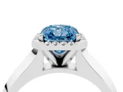Fancy Blue Radiant Cut Diamond Halo Ring Set in Silver with Cathedral Band and Prong Setting