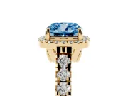 Cushion Cut Accented Halo Engagement Ring Setting for a Fancy Blue Lab-Grown Diamond | Yellow Gold