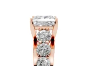Princess Cut Graduated Side Stone Engagement Ring Setting | Shared Prong Rails | Rose Gold