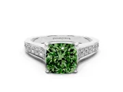 Cushion Cut Graduated Pavé Engagement Ring Setting for a Fancy Green Lab-Grown Diamond | Sterling Silver