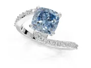 Cushion Cut Bypass Pavé Engagement Ring Setting for a Fancy Blue Lab-Grown Diamond | Platinum