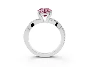 Fancy Pink Round Cut Diamond Twist Band Solitaire Set in Silver with Pavé Accents and Prong Setting