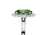 Fancy Green Oval Cut Halo Round Diamond Solitaire Ring Set in White gold with Pavé Band and Prong Setting