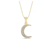 Round Lab-Grown Diamond Pavé Crescent Moon Pendant Necklace | Polished Rim | Yellow Gold