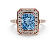 Radiant Cut Halo Engagement Ring Setting for a Fancy Blue Lab-Grown Diamond | Polished Halo Rim | Rose Gold