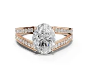 Oval Split Shank Pavé Engagement Ring Setting | Engraved Leaf Sides | Rose Gold