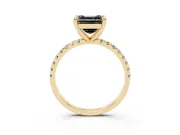 Fancy Black Asscher Cut Diamond Brilliant Solitaire Ring Set in Yellow gold with Pavé Band and Prong Setting