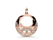 Round Lab-Grown Diamond Pavé Leaf Filigree Disc Pendant Necklace | Open Oval Window | Rose Gold