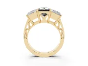 Princess Cut Three Stone Engagement Ring Setting for a Black Center | Beaded Shoulders | Yellow Gold