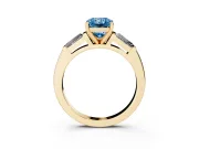 Radiant Cut Three Stone Engagement Ring Setting for a Fancy Blue Lab-Grown Diamond | Tapered Baguettes | Yellow Gold