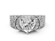 Heart-Shaped Vintage Milgrain Pave Engagement Ring Setting | Crescent Side Rows | White Gold