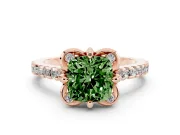 Cushion Cut Floral Petal Engagement Ring Setting for a Fancy Green Lab-Grown Diamond | Petal Accents | Rose Gold