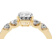 Emerald Cut Five Stone Engagement Ring Setting | Prong-Set Side Stones | Yellow Gold