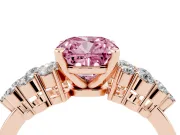 Cushion Cut Side Stone Engagement Ring Setting for a Fancy Pink Lab-Grown Diamond | Shoulder Clusters | Rose Gold