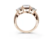 Asscher Cut Three Stone Engagement Ring Setting | Tapered Pave Band | Rose Gold