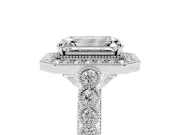 Emerald Cut Milgrain Halo Engagement Ring Setting | Graduated Bezel Accents | Platinum
