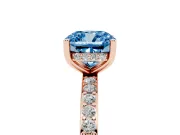 Fancy Blue Cushion Cut Diamond Pavé Band Ring Set in Rose gold with Prong-Set Center Stone