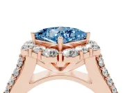 Fancy Blue Princess Cut Diamond Halo Engagement Ring Set in Rose gold with Split Shank and Prong Setting