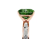 Fancy Green Radiant Cut Diamond Solitaire Ring Set in Rose gold with Channel-Set Baguette Band and Prong Setting