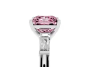 Fancy Pink Princess Cut Diamond Solitaire Ring Set in Silver with Tapered Baguette Side Stones and Prong Setting