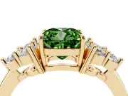 Fancy Green Cushion Cut Diamond Solitaire Ring Set in Yellow gold with Cluster Accents on Each Side