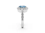 Fancy Blue Oval Cut Diamond Halo Ring Set in Platinum with Pavé Shank and Prong Setting