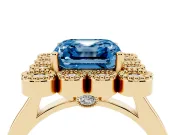 Asscher Cut Milgrain Cluster Halo Engagement Ring Setting for a Fancy Blue Lab-Grown Diamond | Plain Band | Yellow Gold