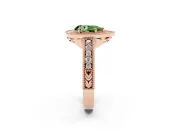 Fancy Green Pear Cut Diamond Halo Ring Set in Rose gold with Round Accent Halo, Pavé Band and Prong Setting