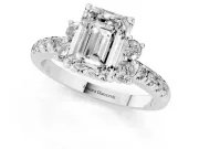 Emerald Cut Side Stone Pave Engagement Ring Setting | Paired Round Accents | Sterling Silver