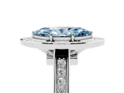 Fancy Blue Marquise Cut Diamond Halo Solitaire Ring Set in Silver with Pavé Band and Bezel Setting